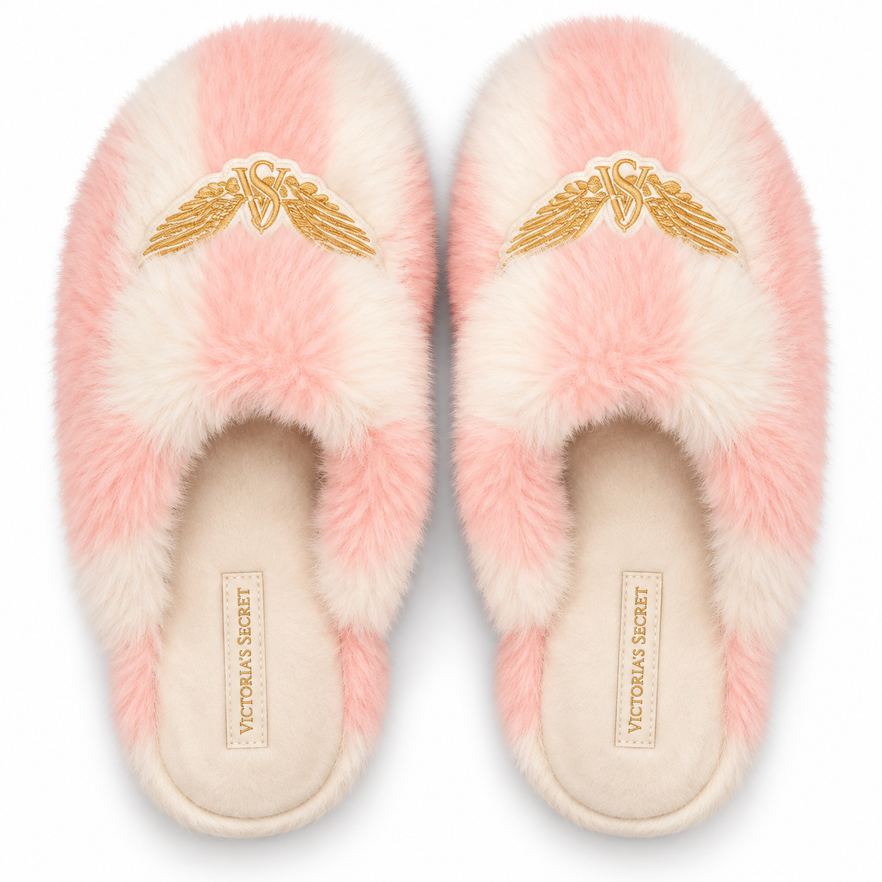 Pantuflas Victoria’s Secret con bordado dorado, vista superior